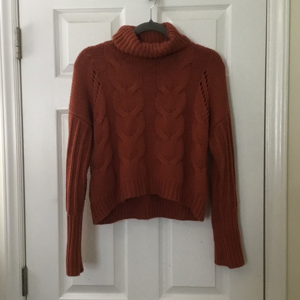 moon & madison Rust Cable Knit Turtleneck Sweater